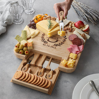 Personalized Charcuterie Boards Gift Set, Custom Engraved Cheese Board, Christmas Gifts for Mom Wedding Gifts for Couples, Bridal Shower, Birthday, Housewarming New Home Gifts for Family or Women 